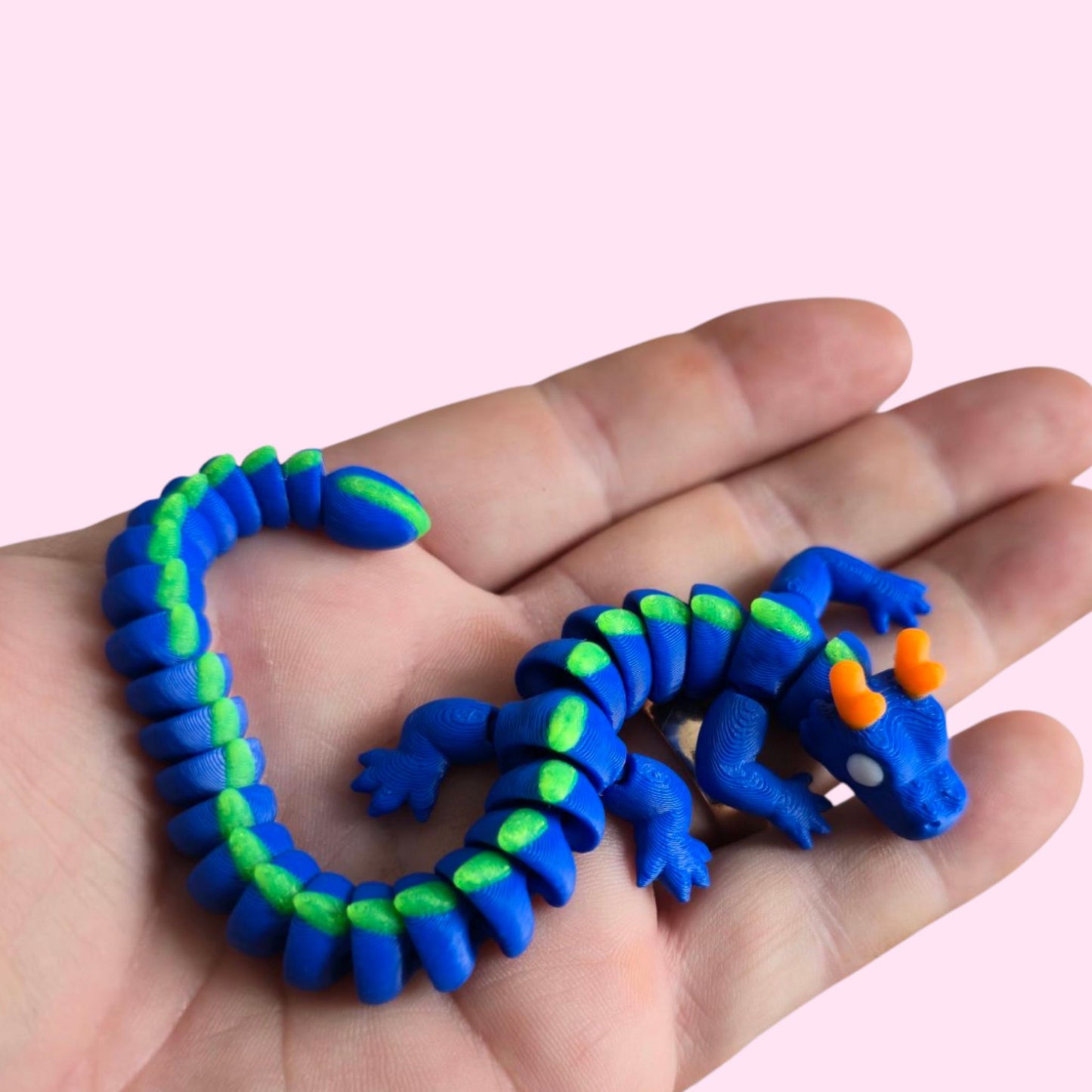Qinglong Baby Dragon – 7" Poseable 3D Printed Dragon Toy | Blue & Green Articulated Collectible Figurine & Sensory Fidget Gift