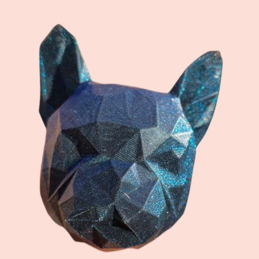 Poly Frenchie Dog Toilet Roll Holder – 3D Printed Fun Bathroom Decor – Blue Glitter Finish