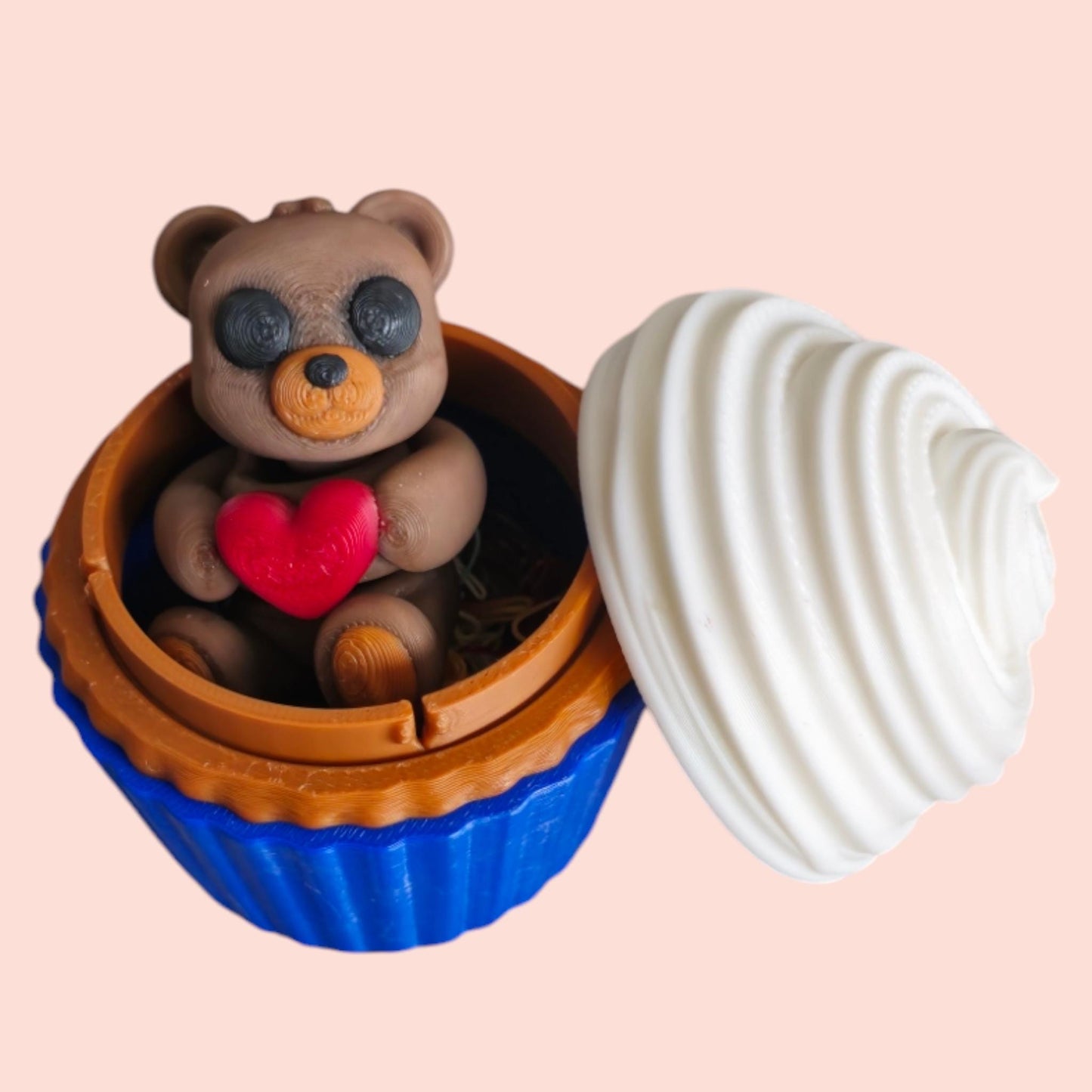Articulated Love Heart Bear with Cupcake Pod – 3D Printed Sensory Fidget Toy & Gift Case