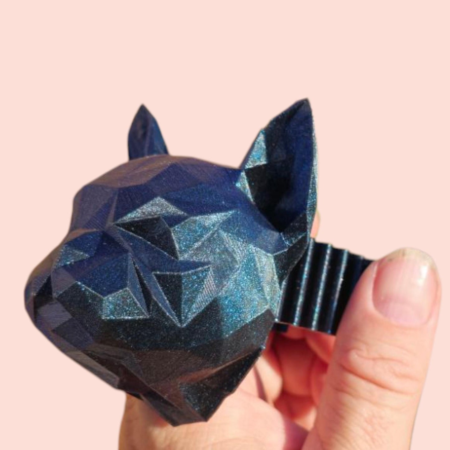 Poly Frenchie Dog Toilet Roll Holder – 3D Printed Fun Bathroom Decor – Blue Glitter Finish