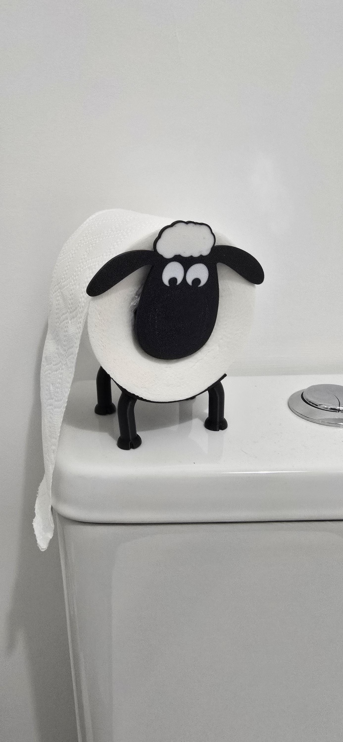 Shaun the Sheep Toilet Roll Holder – 3D Printed Funny Bathroom Decor – Free-Standing PLA Novelty Gift
