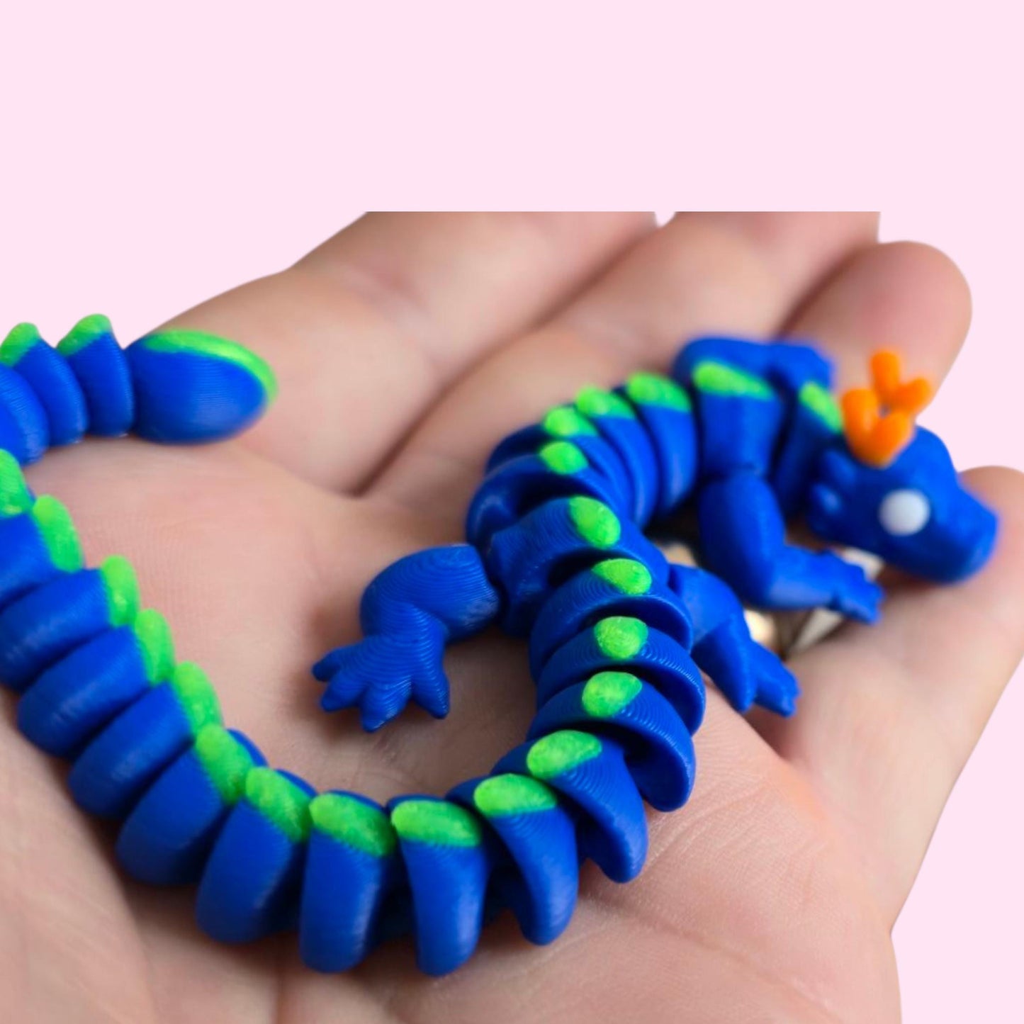 Qinglong Baby Dragon – 7" Poseable 3D Printed Dragon Toy | Blue & Green Articulated Collectible Figurine & Sensory Fidget Gift