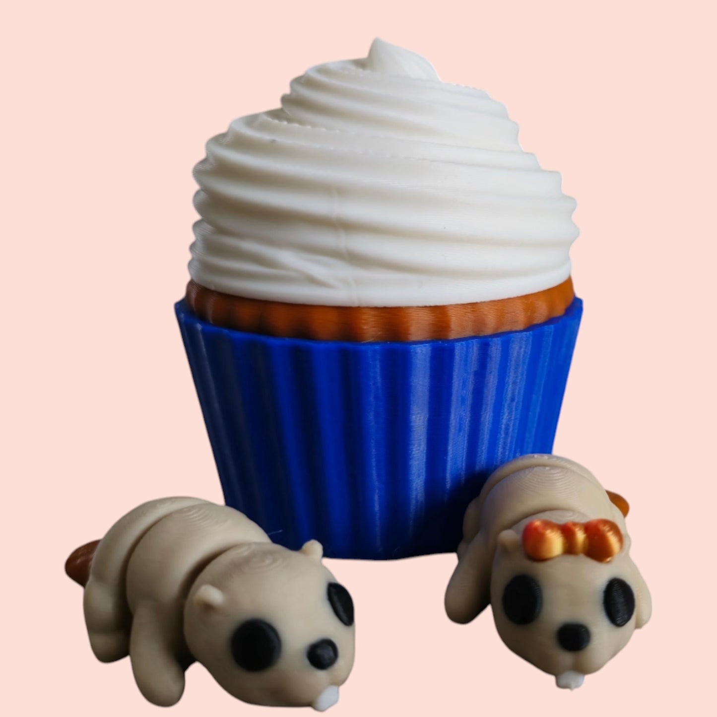 Articulated Beaver Pair with Cupcake Pod – 3D Printed Fidget Buddies & Display Container