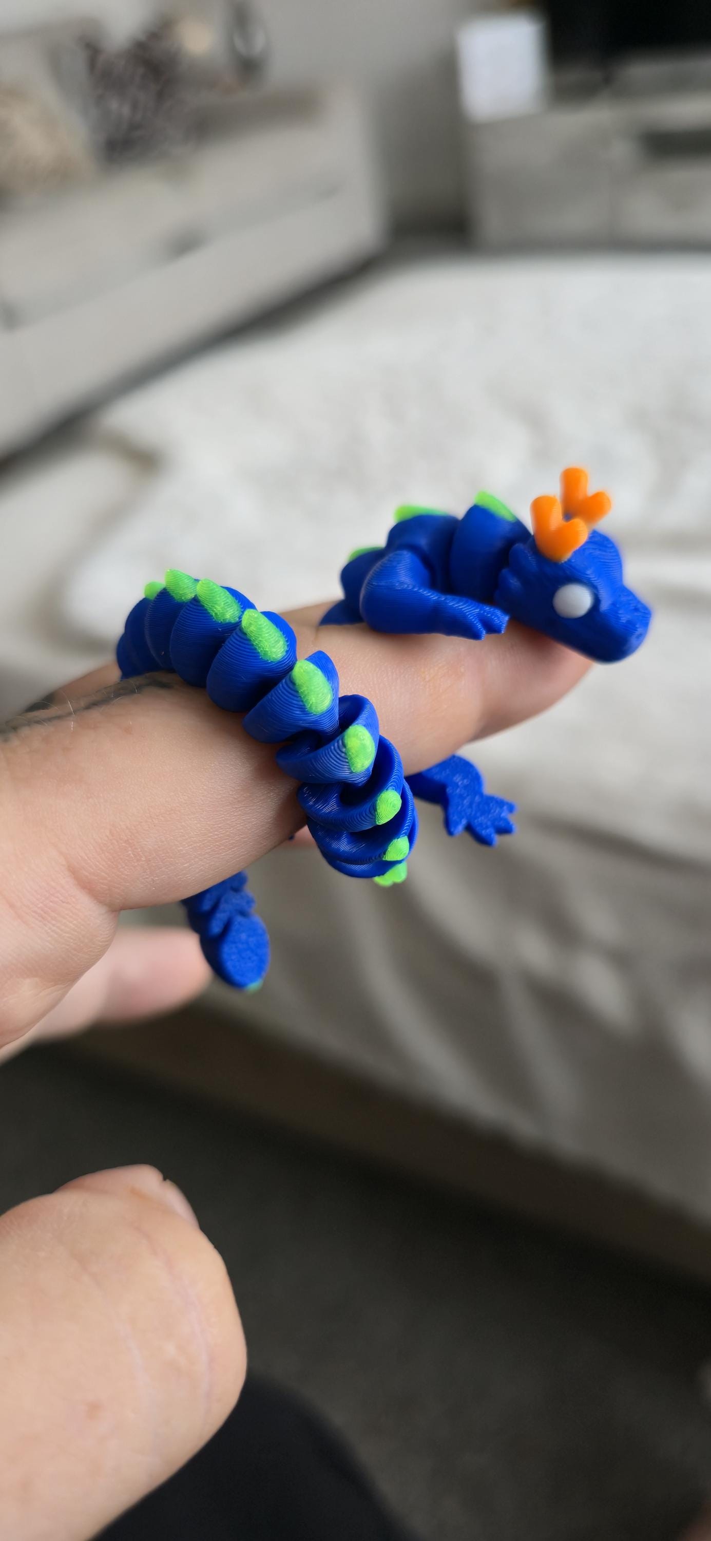Qinglong Baby Dragon – 7" Poseable 3D Printed Dragon Toy | Blue & Green Articulated Collectible Figurine & Sensory Fidget Gift