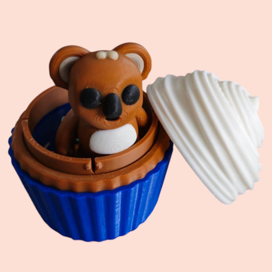 Articulated Koala with Cupcake Pod – 3D Printed Sensory Fidget Bear in Collectible Case