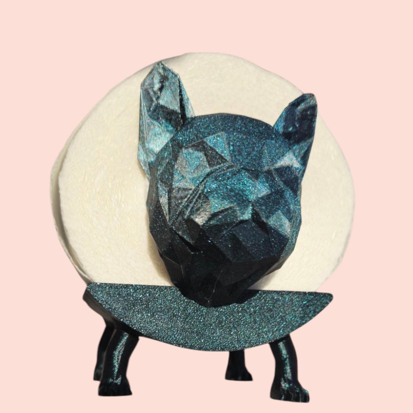 Poly Frenchie Dog Toilet Roll Holder – 3D Printed Fun Bathroom Decor – Blue Glitter Finish