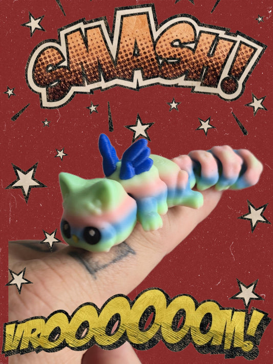 Meowl Flexi – 3D Printed Flexible Cat-Owl Hybrid Toy – Articulated Fantasy Animal – Fidget Desk Pet – Unique Gift