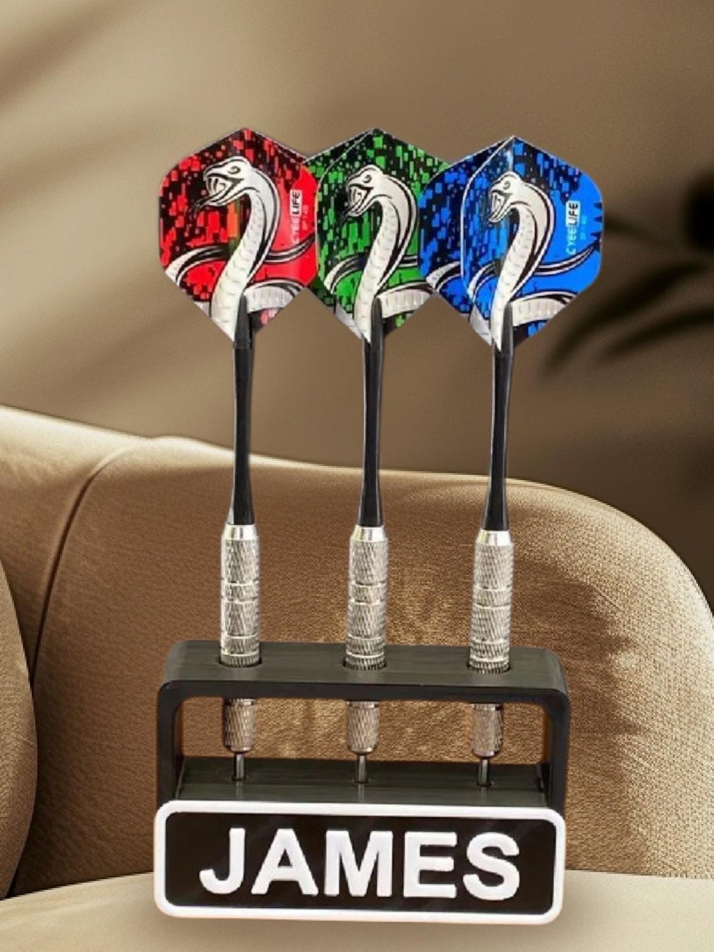 Personalised Dart Holder for 3 Darts – Custom Name & Colour – Gift for Dart Players