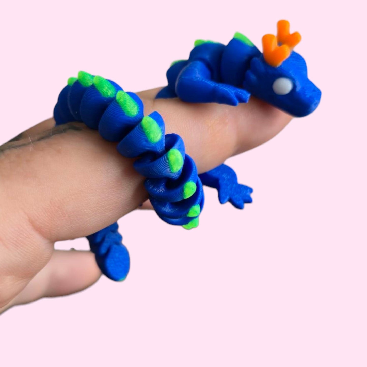 Qinglong Baby Dragon – 7" Poseable 3D Printed Dragon Toy | Blue & Green Articulated Collectible Figurine & Sensory Fidget Gift
