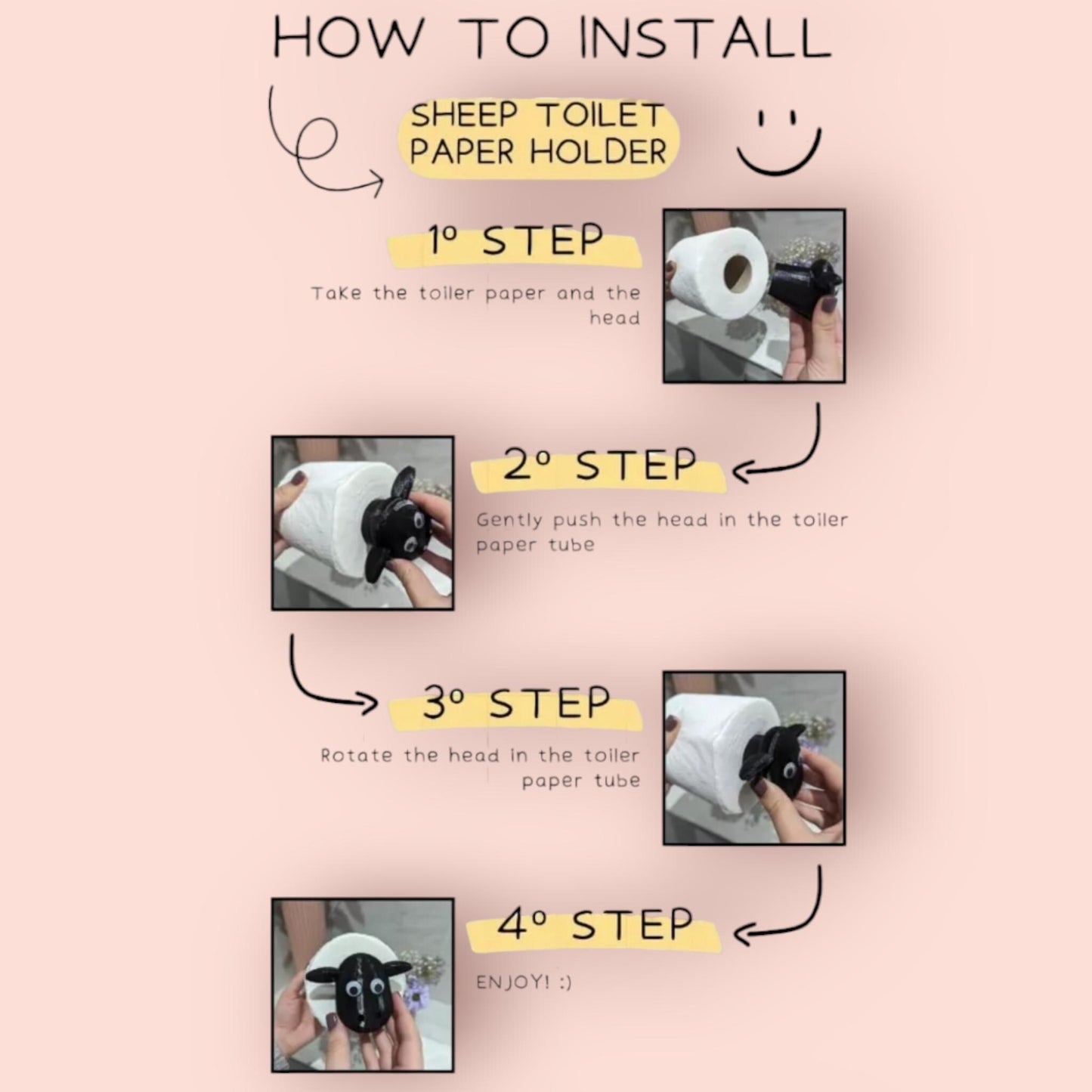 Shaun the Sheep Toilet Roll Holder – 3D Printed Funny Bathroom Decor – Free-Standing PLA Novelty Gift
