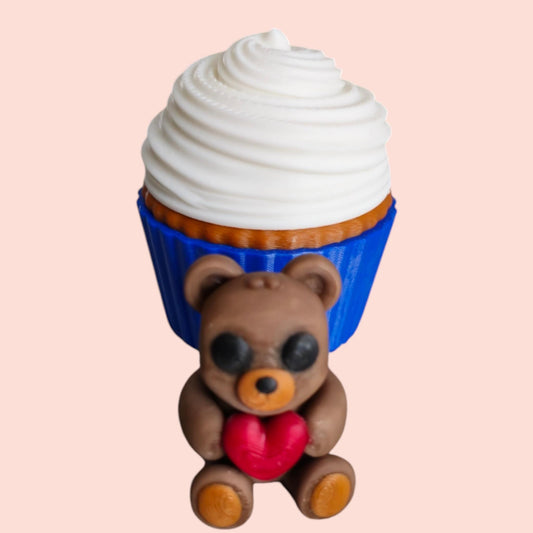 Articulated Sensory love heart bear & cupcake container combo Mamal. 3D Printed