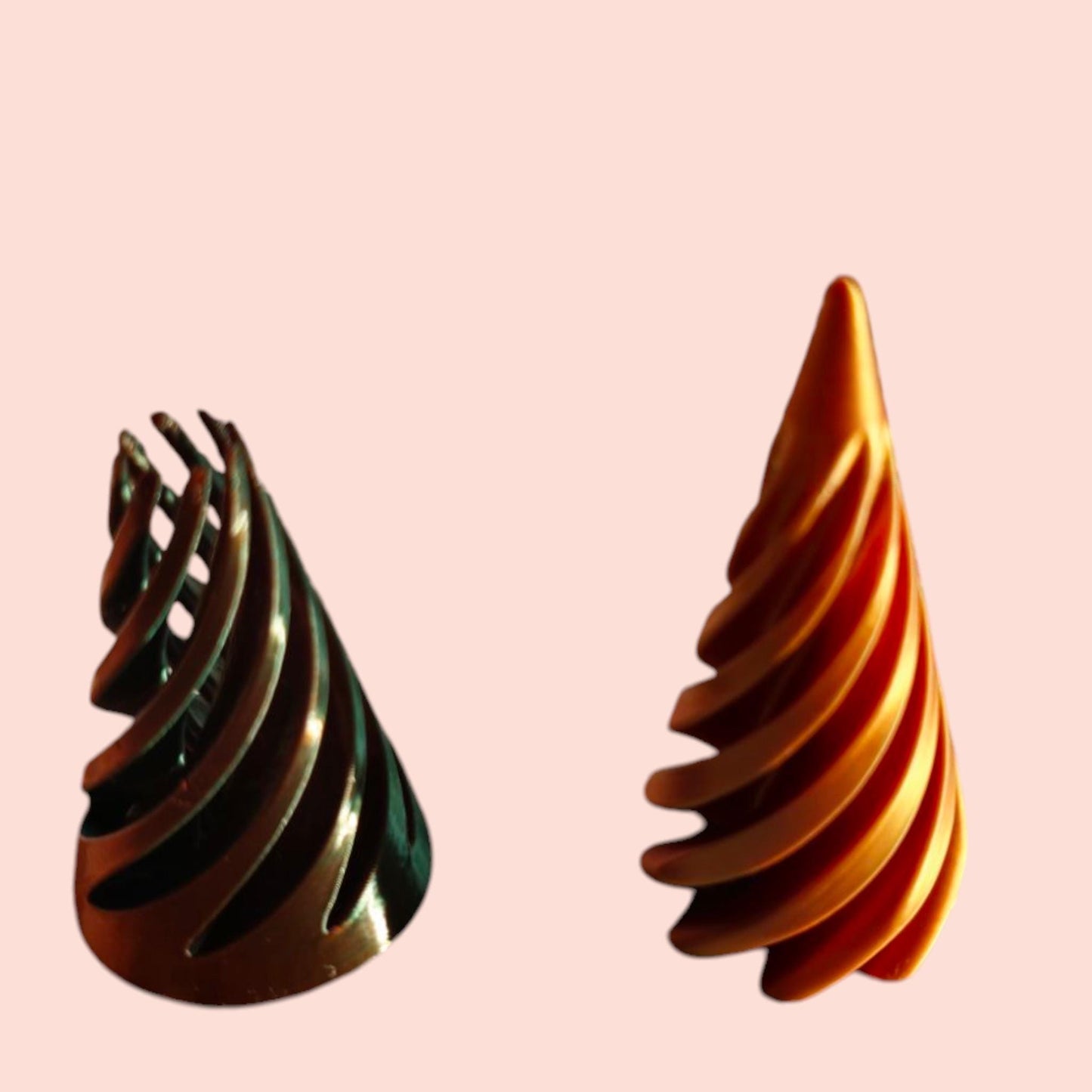 3D Printed Impossible Pyramid Passthrough sensory,anxiety Sculpture,Spiral Cone UK. Tri colour base with duel colour core.
