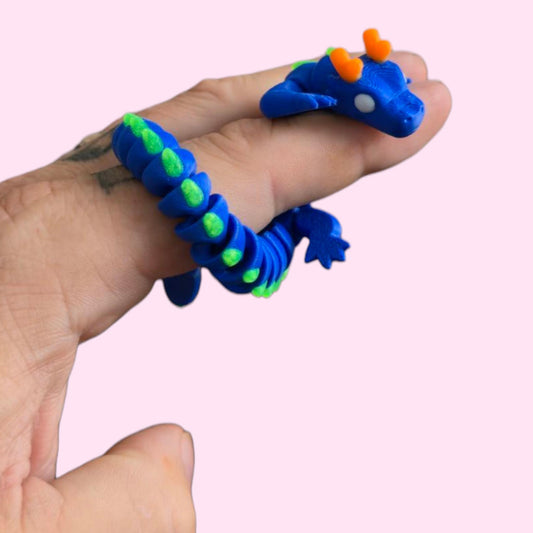 Qinglong Baby Dragon – 7" Poseable 3D Printed Dragon Toy | Blue & Green Articulated Collectible Figurine & Sensory Fidget Gift