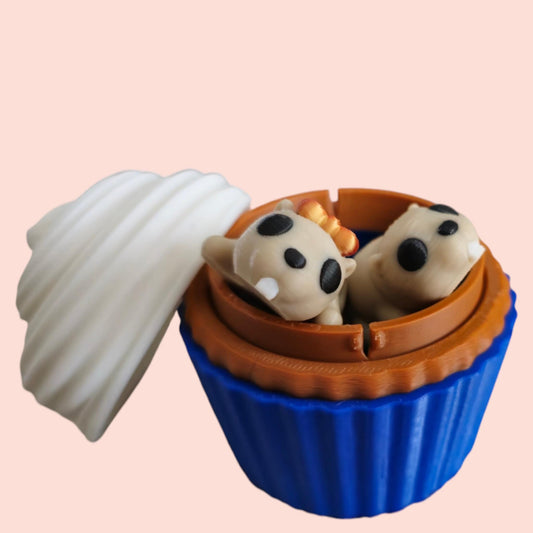 3D Printed Articulated Beaver Fidget Toy & Cupcake Container Combo – Desk Statue, Home Decor, Stress Relief Gift
