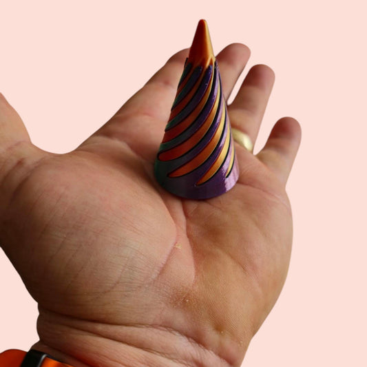 3D Printed Impossible Pyramid Passthrough sensory,anxiety Sculpture,Spiral Cone UK. Tri colour base with duel colour core.
